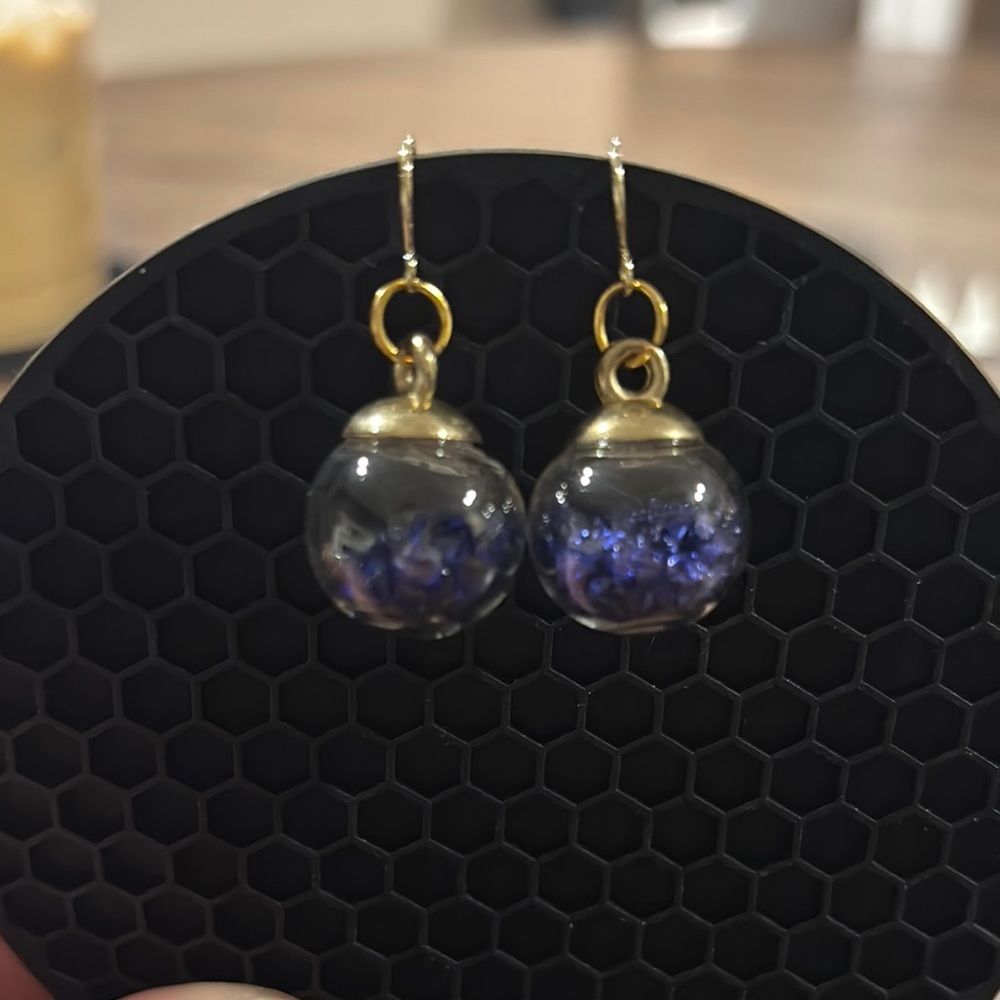 Elegant Gold and Blue Floral Earrings